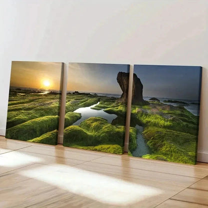 3pcs Sea Coastline Rugged Landforms Wall Art Set Canvas Framed 40x60cm - High Quality Print 100% Australian Made Wall Canvas Ready to Hang