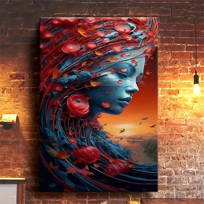 Vibrant Enchanted Floral Profile Metal Print Ready to Hang