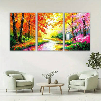 3pcs Modern Vivid Fall Foliage Metal Print Ready to Hang Art