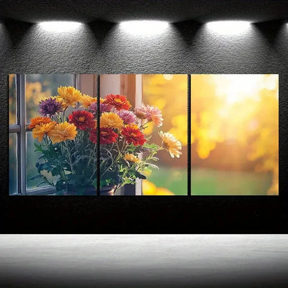 3pcs Flowers On The Windowsill Metal Print Ready to Hang Art
