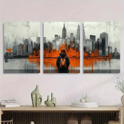 3pcs Vibrant Urban Skyline Design Tones Perfect Wall Art Set Canvas Framed 40x60cm - High Quality Print 100% Australian Made Wall Canvas Ready to Hang