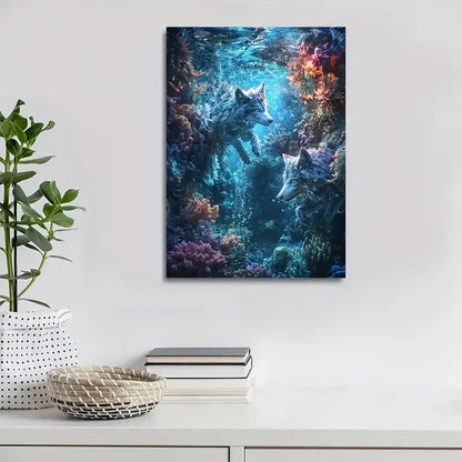 Steampunk Wolf Scene Underwater Painting 40x60cm Metal Print Ready to Hang