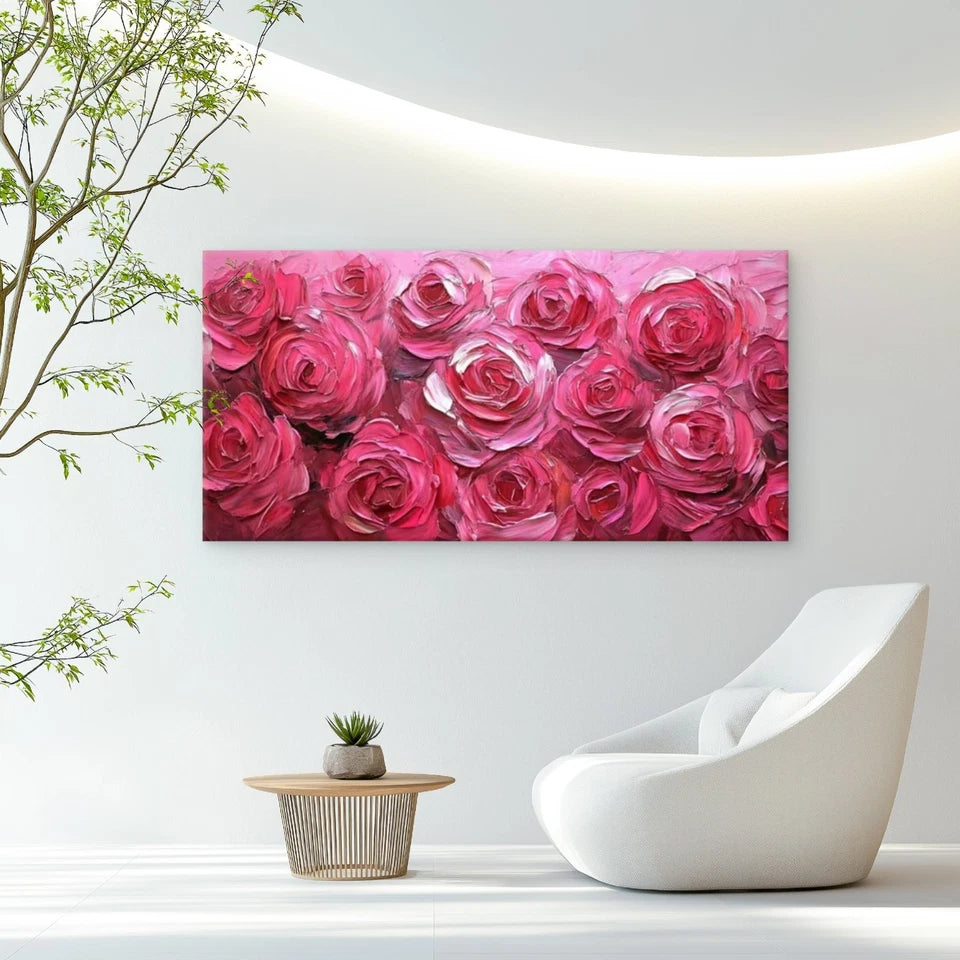 Pink Roses Decor Wall Art Canvas Office Home Room Framed 120x60cm