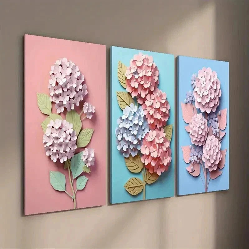 3pcs Hydrangea Flower Botanical Floral Wall Art Set Canvas Framed 40x60cm - High Quality Print 100% Australian Made Wall Canvas Ready to Hang