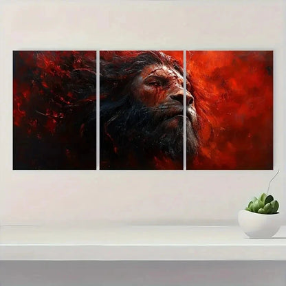 3pcs Lion Vibrant Red & Black Design Wall Art Set Canvas Framed 60x90cm - High Quality Print 100% Australian Made Wall Canvas Ready to Hang