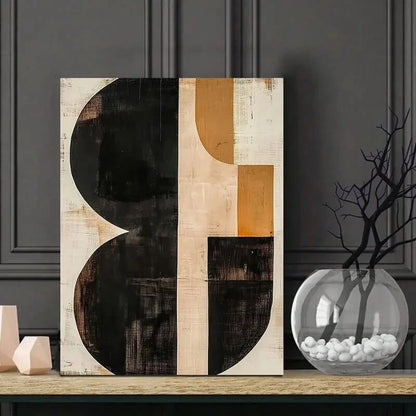Beige & Black Geometric Shapes Elegant Century Modern 40x60cm Metal Print Ready to Hang