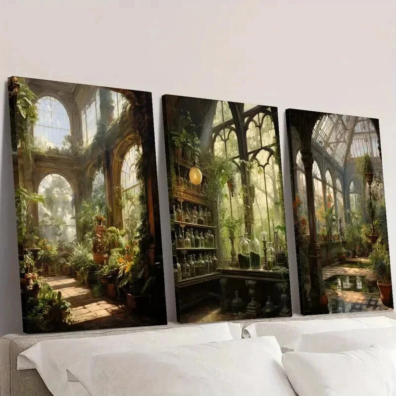 3pcs Exotic Floral Botanical Greenhouse Wall Art Set Canvas Framed 40x60cm - High Quality Print 100% Australian Made Wall Canvas Ready to Hang