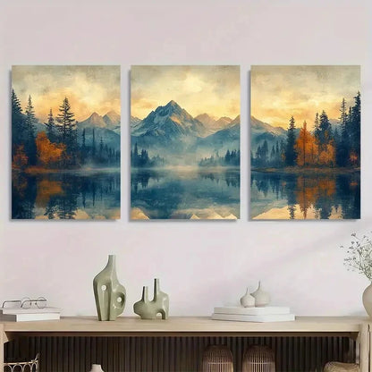 3pcs Abstract Mountain Forest Lake Perfect Wall Art Set Canvas Framed 40x60cm - High Quality Print 100% Australian Made Wall Canvas Ready to Hang