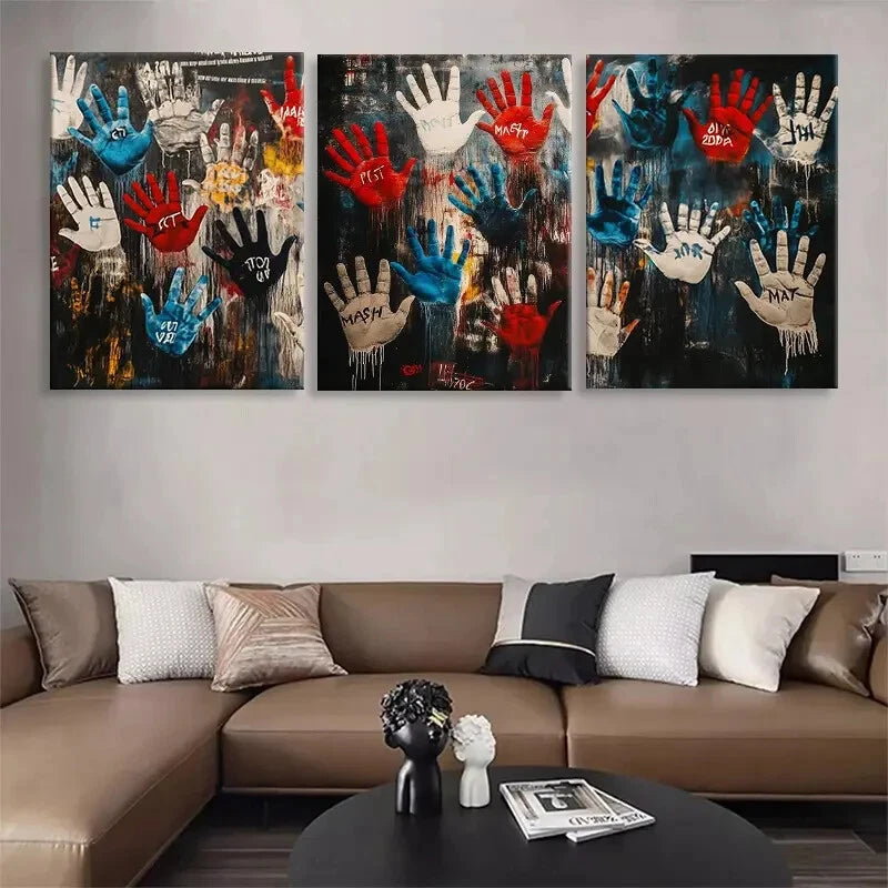 3pcs Graffiti Handprint Abstract Metal Print Ready to Hang Art