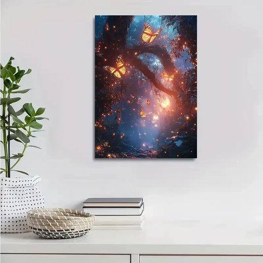 Fantasy Jungle Scene with Glowing Embers Painting  40x60cm Metal Print Ready to Hang