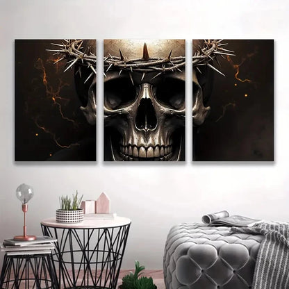 3pcs Skull with a Crown Painting Wall Art Set Canvas Framed 50x70cm - High Quality Print 100% Australian Made Wall Canvas Ready to Hang