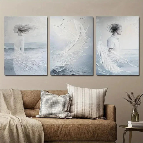 3pcs Abstract Feather Decor Wall Art Set Canvas Unframed - High Quality Print 100% Australian Made Wall Canvas