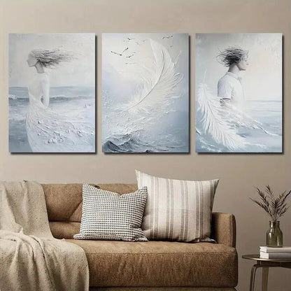 3pcs Abstract Feather Decor Wall Art Set Canvas Unframed - High Quality Print 100% Australian Made Wall Canvas