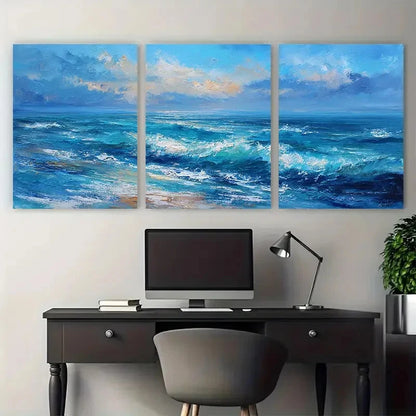 3pcs Exquisite Blue Ocean Landscape Perfect Wall Art Set Canvas Framed 40x60cm - High Quality Print 100% Australian Made Wall Canvas Ready to Hang