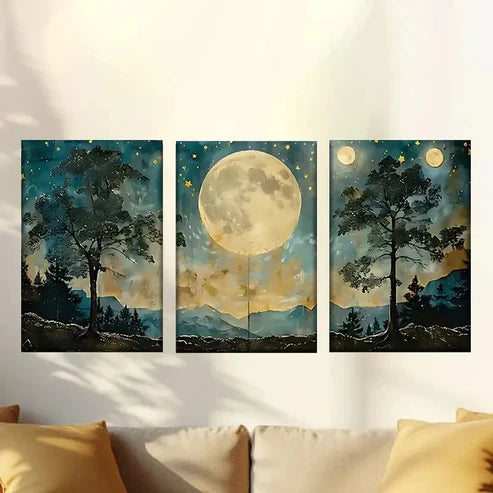 3pcs a Full Moon Wall Art Set Canvas Unframed - High Quality Print 100% Australian Made Wall Canvas