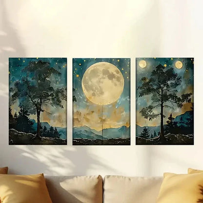 3pcs a Full Moon Wall Art Set Canvas Unframed - High Quality Print 100% Australian Made Wall Canvas