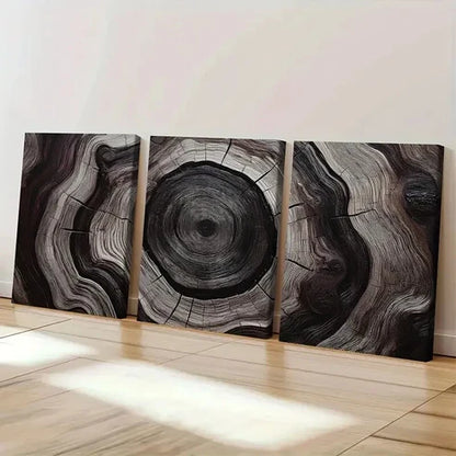 3pcs Deep Espresso & Beige Tree Ring Wall Art Canvas Unframed - High Quality Print 100% Australian Made Wall Canvas