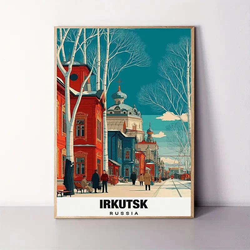 Irkutsk Russia City Charm River Scene Travel Poster Print Wall Art