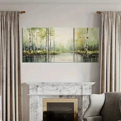 3pcs Forest Reflection Serene Lake Birch Trees Wall Art Set Canvas Framed 40x60cm - High Quality Print 100% Australian Made Wall Canvas Ready to Hang