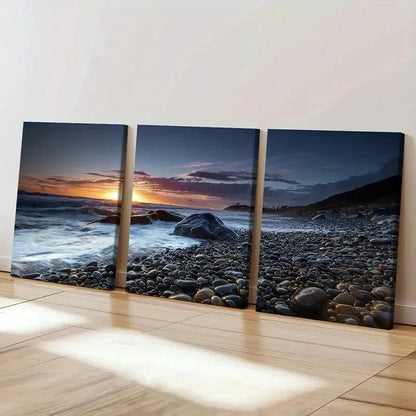 3pcs Beach Sunset Nature Landscape Sea Wall Art Set Canvas Framed 40x60cm - High Quality Print 100% Australian Made Wall Canvas Ready to Hang