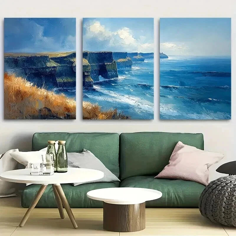 3pcs Cliffs Of Moher Dramatic Landscape Perfect Wall Art Set Canvas Framed 60x90cm - High Quality Print 100% Australian Made Wall Canvas Ready to Hang