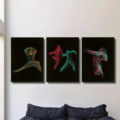 3pcs Dance Art with Neon Lines and Bright Colors Wall Art Canvas Unframed - High Quality Print 100% Australian Made Wall Canvas