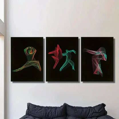 3pcs Dance Art with Neon Lines and Bright Colors Wall Art Canvas Unframed - High Quality Print 100% Australian Made Wall Canvas