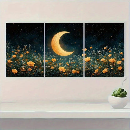 3pcs Floral Crescent Moon Dark Academia Metal Print Ready to Hang Art