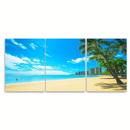 3pcs Waikiki Beach Travel Prints Wall Art Set Canvas Framed 60x90cm – High Quality Print 100% Australian Made Wall Canvas Ready to Hang