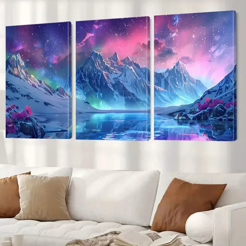 3pcs Abstract Starry Night With Pink Glow Wall Art Set Canvas Framed 40x60cm - High Quality Print 100% Australian Made Wall Canvas Ready to Hang