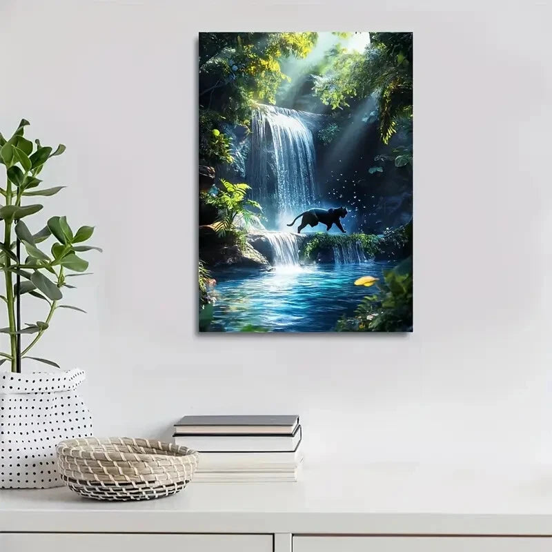 Mystical Forest Scene with Lush Greenery Painting 40x60cm Metal Print Ready to Hang