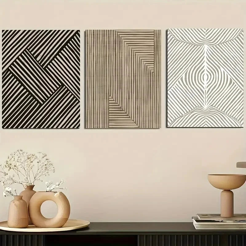 3pcs Bohemian Abstract Line Minimalist Metal Print Ready to Hang Art