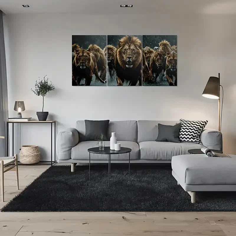 3pcs Lion Vibrant Colors Wildlife Metal Print Ready to Hang Art