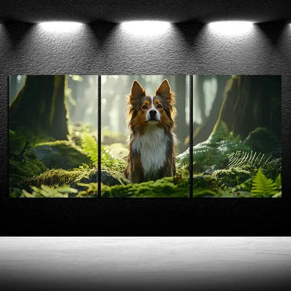 3pcs Dogs in The Forest Green Leaves Metal Print Ready to Hang Art