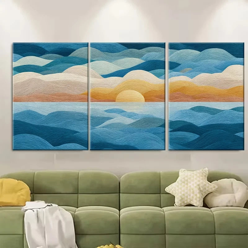 3pcs Striped Sea Air Sun Wall Art Set Canvas Framed 60x90cm - High Quality Print 100% Australian Made Wall Canvas Ready to Hang