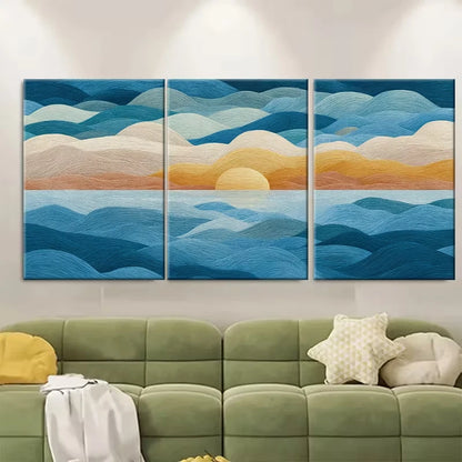 3pcs Striped Sea Air Sun Wall Art Set Canvas Framed 60x90cm - High Quality Print 100% Australian Made Wall Canvas Ready to Hang