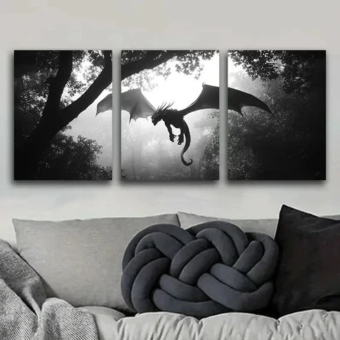 3pcs Dragons in the Sky Dark Fear Danger Wall Art Set Canvas Unframed - High Quality Print 100% Australian Made Wall Canvas