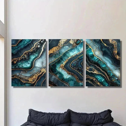 3pcs Green Gold Marble Texture Mural Wall Art Set Canvas Framed 40x60cm - High Quality Print 100% Australian Made Wall Canvas Ready to Hang