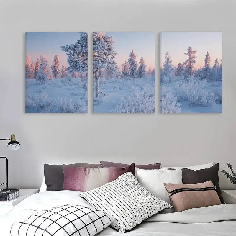 3pcs Frozen Forest Covered In Pure White Snow  Wall Art Set Canvas Framed 60x90cm - High Quality Print 100% Australian Made Wall Canvas Ready to Hang