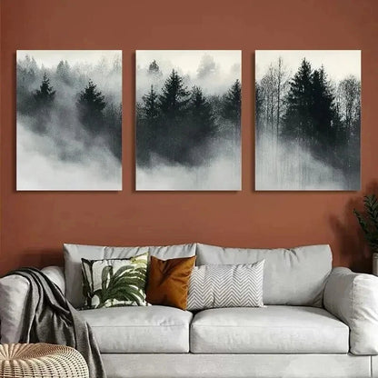 3pcs Foggy Forest Modern Landscape Prints  Wall Art Set Canvas Framed 40x60cm - High Quality Print 100% Australian Made Wall Canvas Ready to Hang