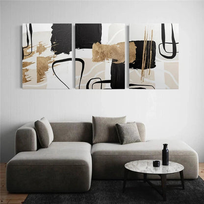 3pcs Modern Abstract Golden Black Metal Print Ready to Hang Art