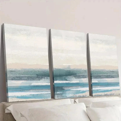 3pcs Abstract Watercolor Blue Ocean Landscape Wall Art Set Canvas Framed 40x60cm - High Quality Print 100% Australian Made Wall Canvas Ready to Hang
