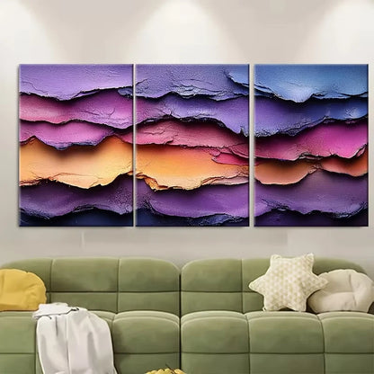 3pcs Purple Dried Paint Abstract Rainbow Edge Metal Print Ready to Hang Art