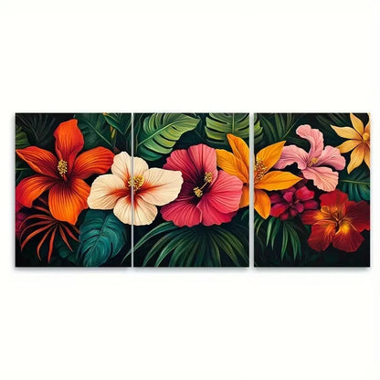 3pcs Abstract Botanical Flowers Wall Art Set Canvas Framed 50x70cm - High Quality Print 100% Australian Made Wall Canvas Ready to Hang