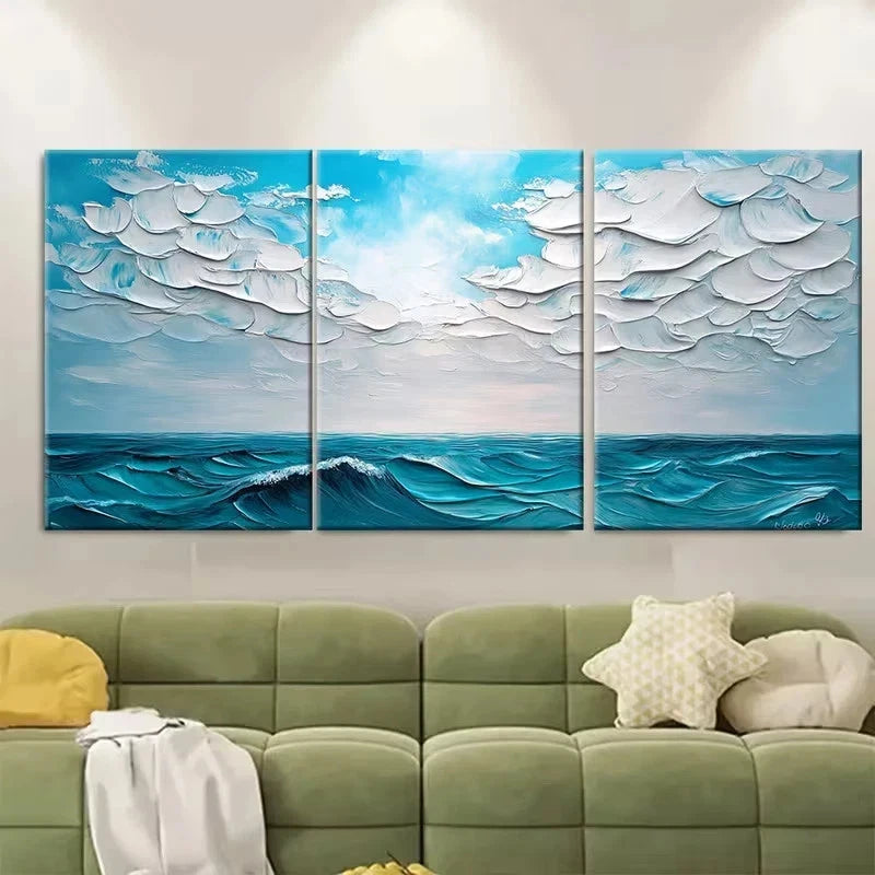 3pcs Sky And Sea Painting, Large Ocean Wall Art Set Canvas Framed 60x90cm - High Quality Print 100% Australian Made Wall Canvas Ready to Hang