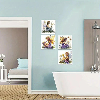 4pcs Enchanted Forest Fairies Wall Art Canvas Framed