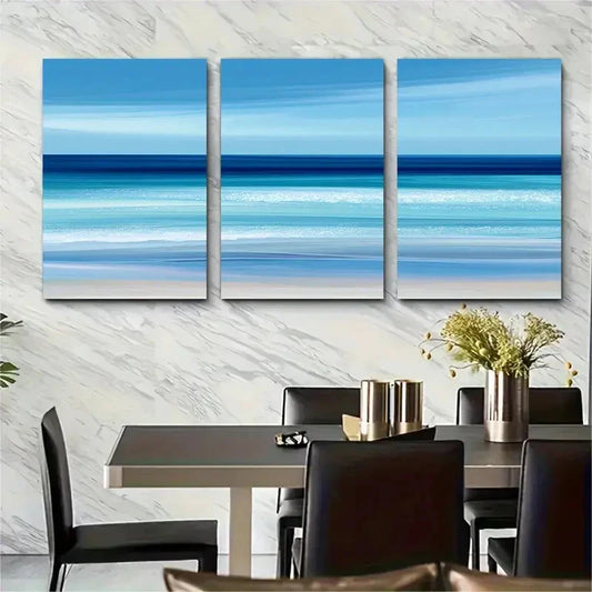 3pcs Minimalist Beach Ocean Waves Prefect  Wall Art Set Canvas Framed 40x60cm - High Quality Print 100% Australian Made Wall Canvas Ready to Hang