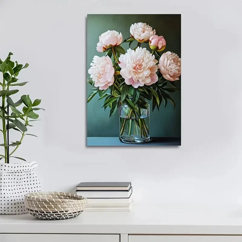 Beautiful Elegant Peonies in Vase Painting  40x60cm Metal Print Ready to Hang