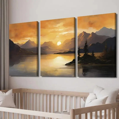 3pcs Sunset Mountain Landscape Lake Perfect Wall Art Set Canvas Framed 40x60cm - High Quality Print 100% Australian Made Wall Canvas Ready to Hang