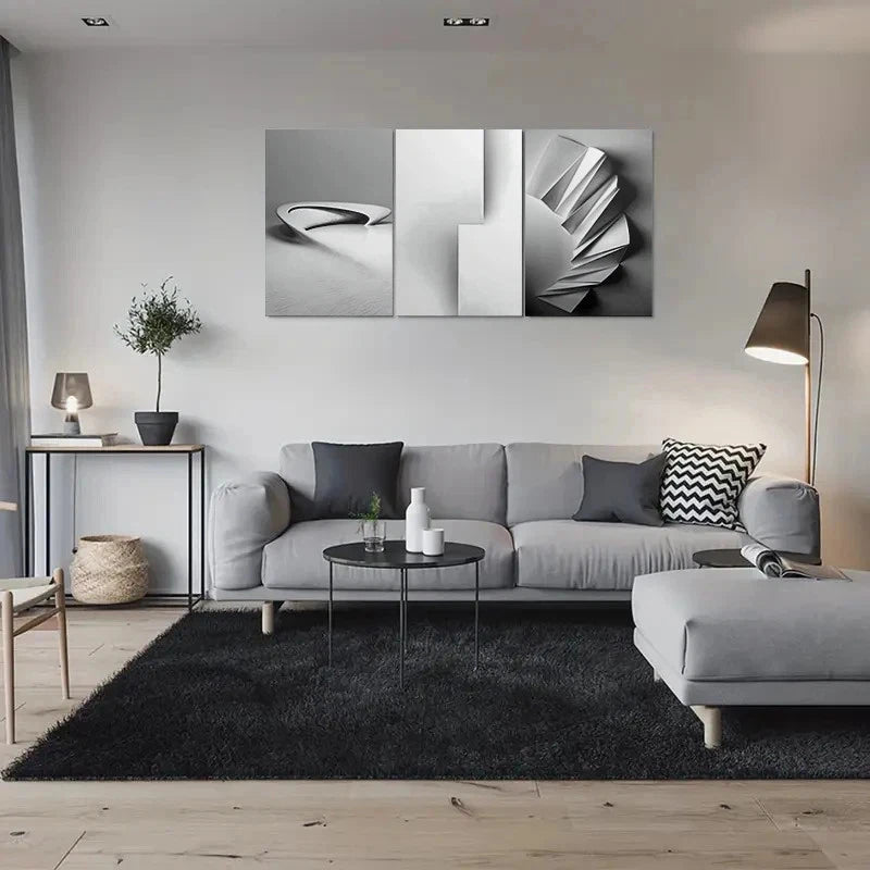 3pcs Modern Abstract Black & White Metal Print Ready to Hang Art